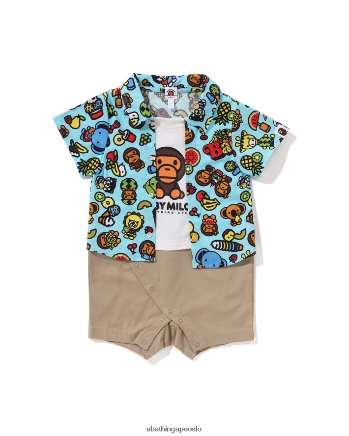 baby milo blandet frukt skjorte lagdelte rompers 6XV6201312 lyse blå A Bathing Ape barn