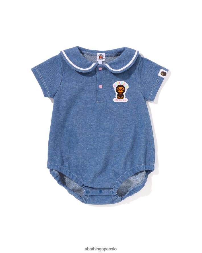 baby milo jersey denim bodysuit med sjømannskrage 6XV6201400 denim A Bathing Ape barn