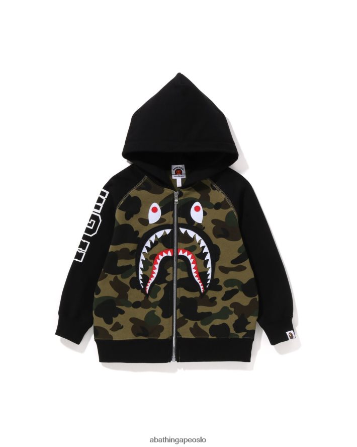 1st camo shark patch hettegenser med glidelås 6XV6201499 militærgrønn A Bathing Ape barn