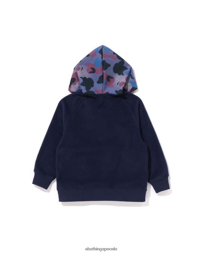 grid camo hettegenser i fleece med halv trykk 6XV6201491 marineblå A Bathing Ape barn