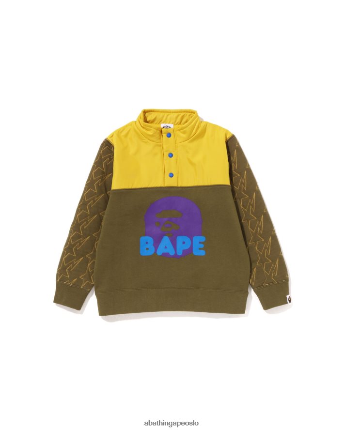 sta quilting hode halv snap svette 6XV6201538 mørk kaki A Bathing Ape barn