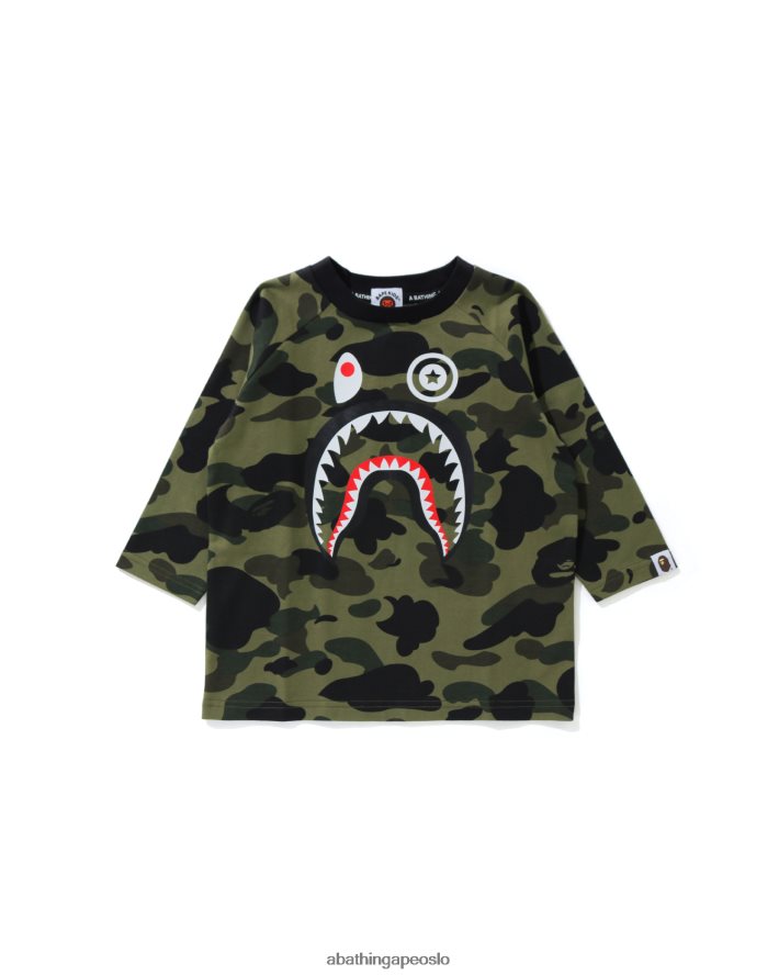 1. camo shark 3/4-ermet t-skjorte 6XV6201787 militærgrønn A Bathing Ape barn