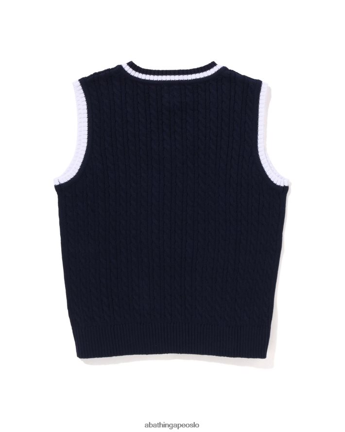 hode b patch kabel strikket vest jr 6XV6201437 marineblå A Bathing Ape barn