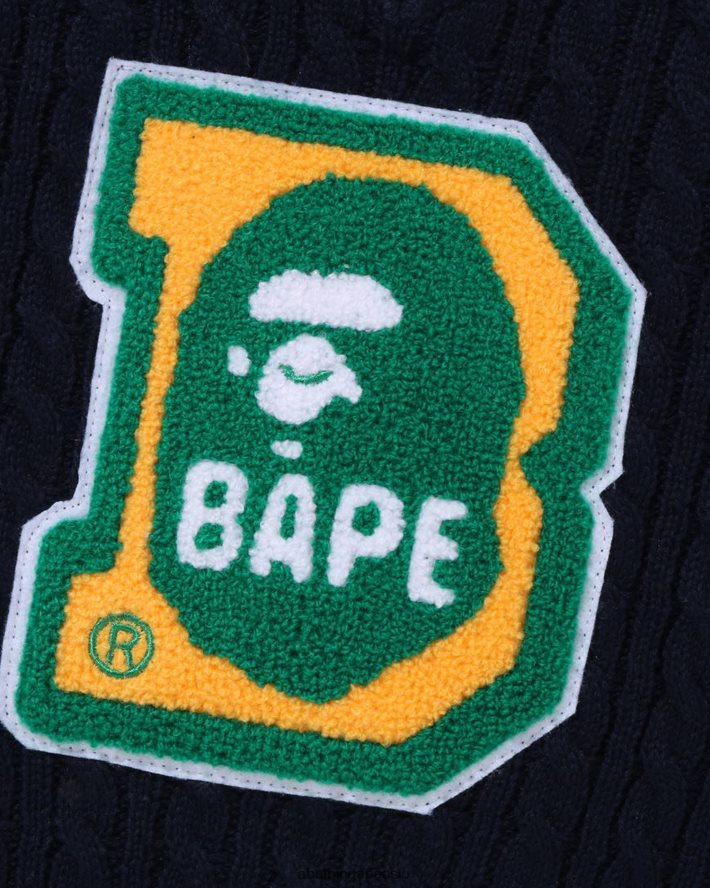 hode b patch kabel strikket vest jr 6XV6201437 marineblå A Bathing Ape barn