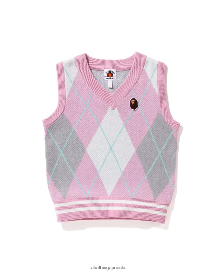 hodelapp i argyle strikket vest 6XV6201688 rosa A Bathing Ape barn