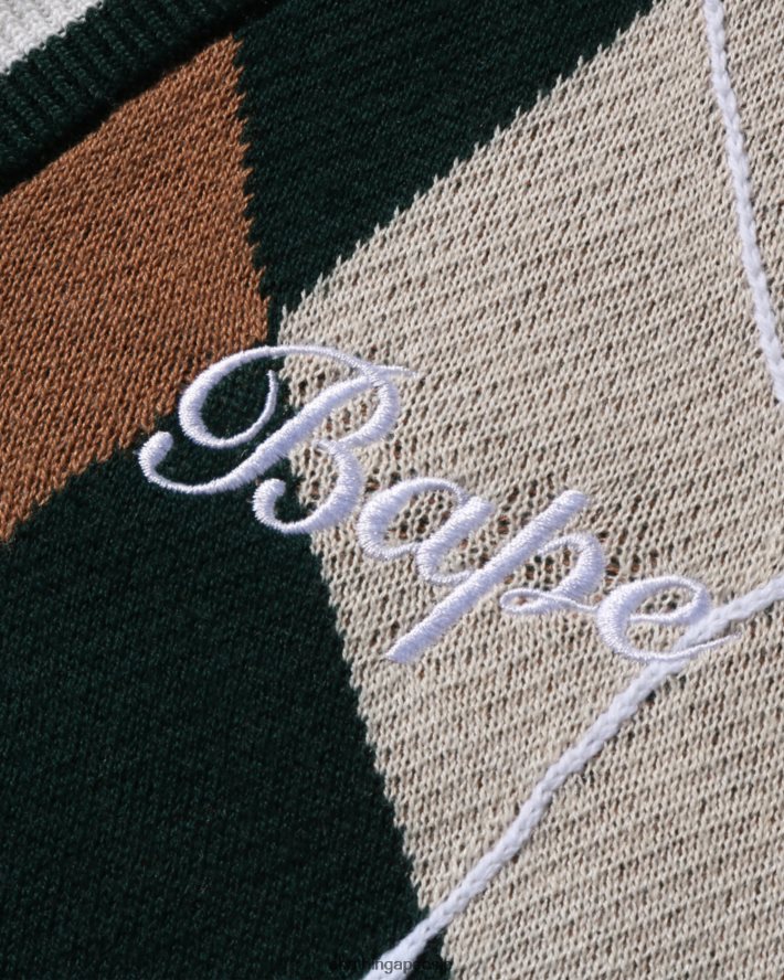 broderi argyle strikket vest 6XV6201006 militærgrønn A Bathing Ape kvinner