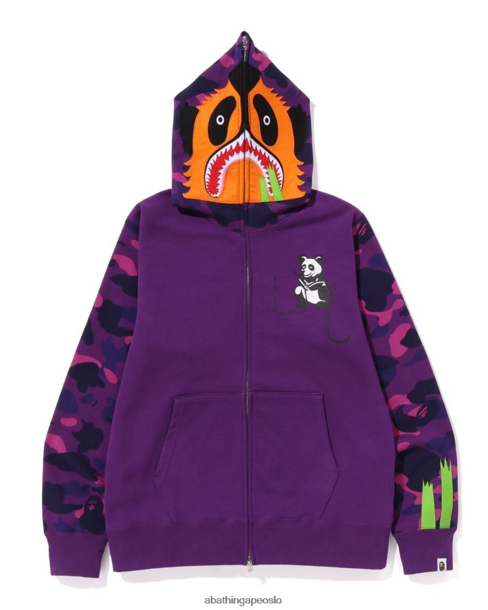 farge camo panda hettegenser med full glidelås 6XV620187 lilla A Bathing Ape menn