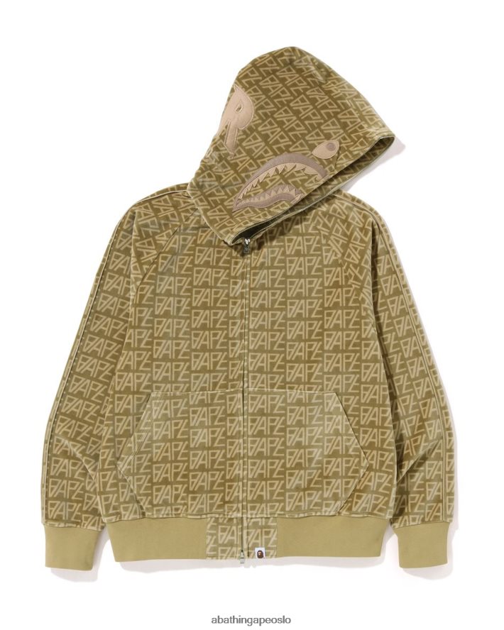 logo monogram velour shark hettegenser med full glidelås 6XV620226 beige A Bathing Ape menn