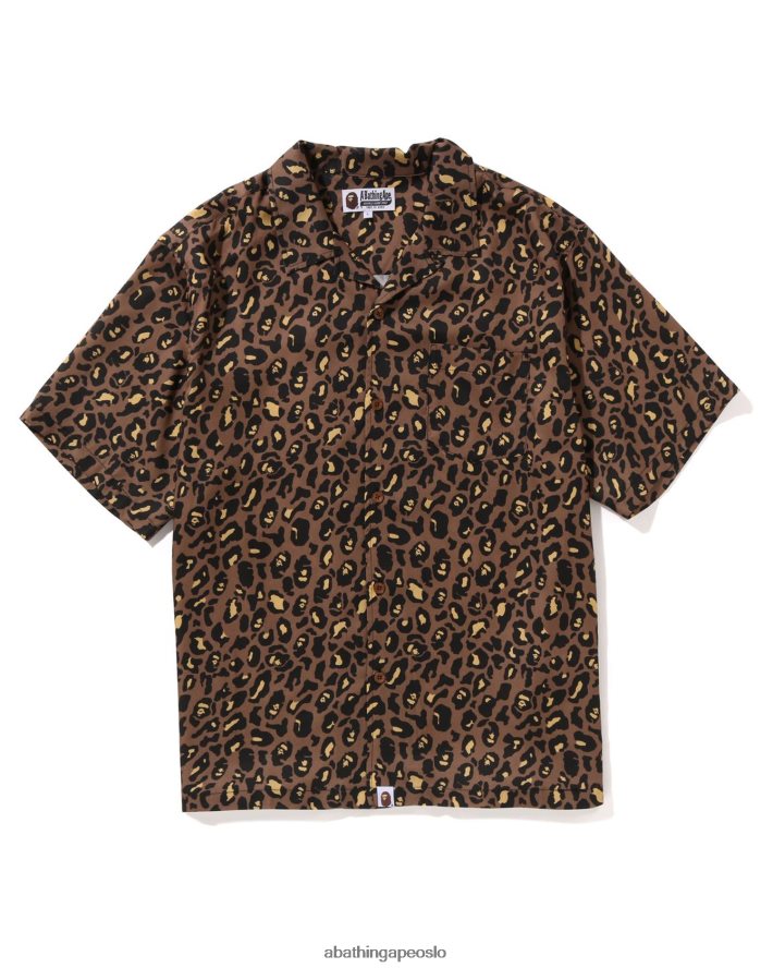 leopard skjorte med åpen krage 6XV620126 brun A Bathing Ape menn