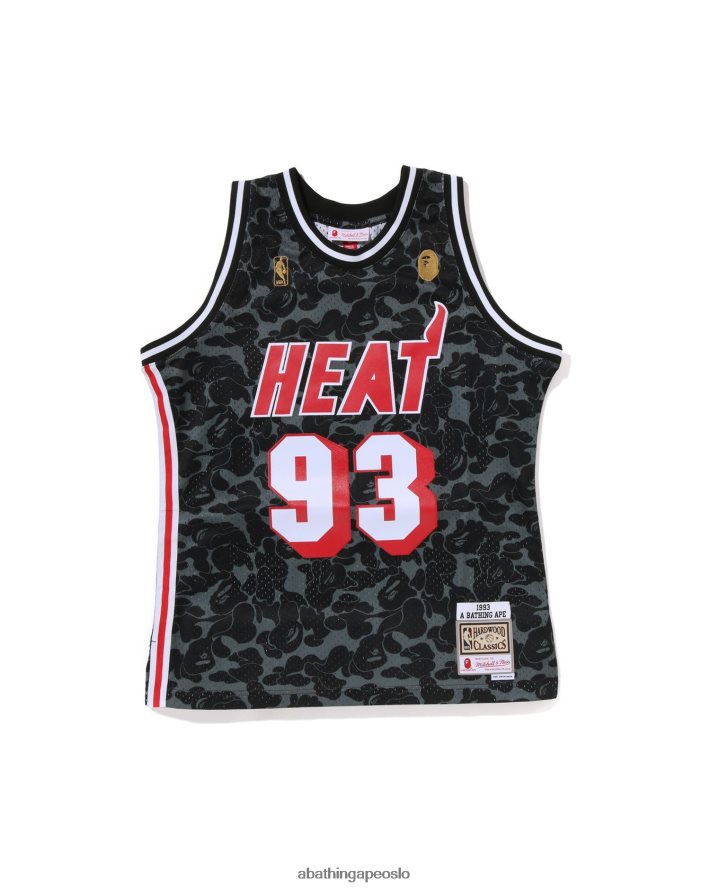 x m&n miami heat jersey tank topp 6XV620365 svart A Bathing Ape menn