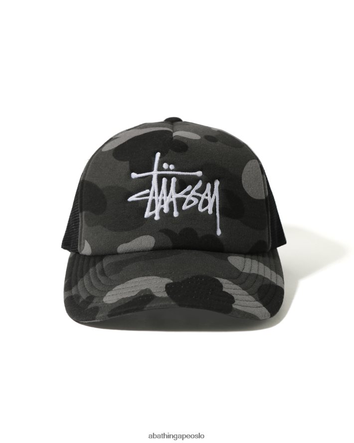 x stussy trucker cap 6XV620582 svart A Bathing Ape menn