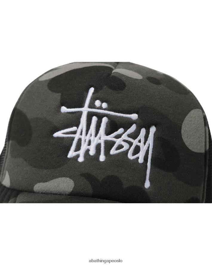 x stussy trucker cap 6XV620582 svart A Bathing Ape menn